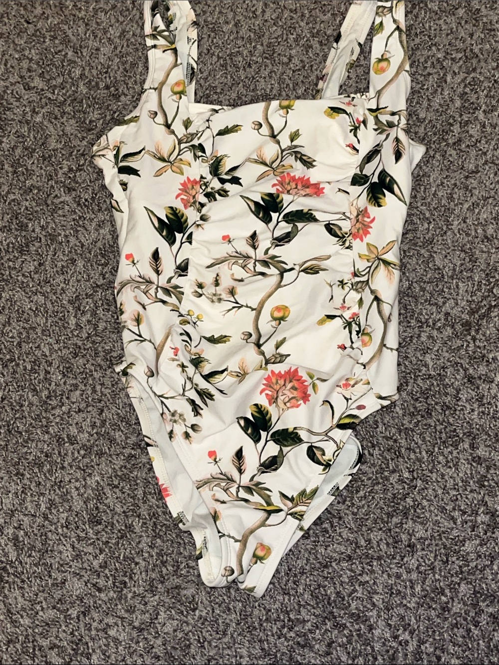 Floral One-Piece Swimsuit for Women- White with Pink & Green Floral Print